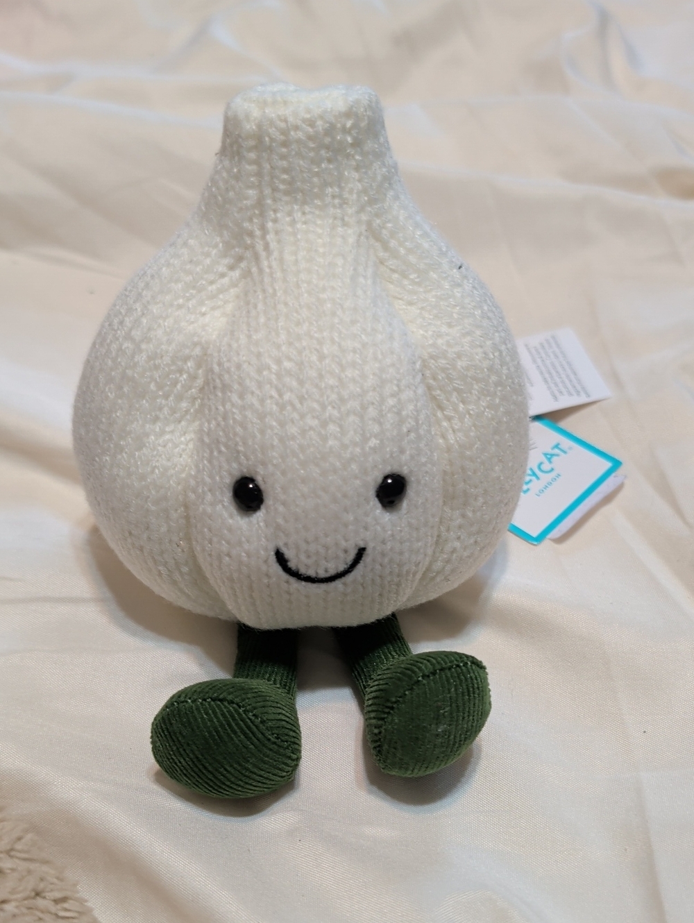 Jellycat White Garlic Plush with Green Corduroy Legs